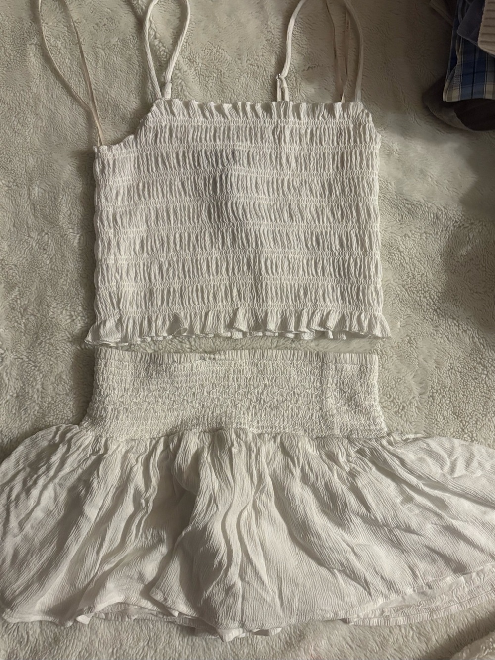 Forever 21 White Smocked Crop Tank & Matching Skirt Set